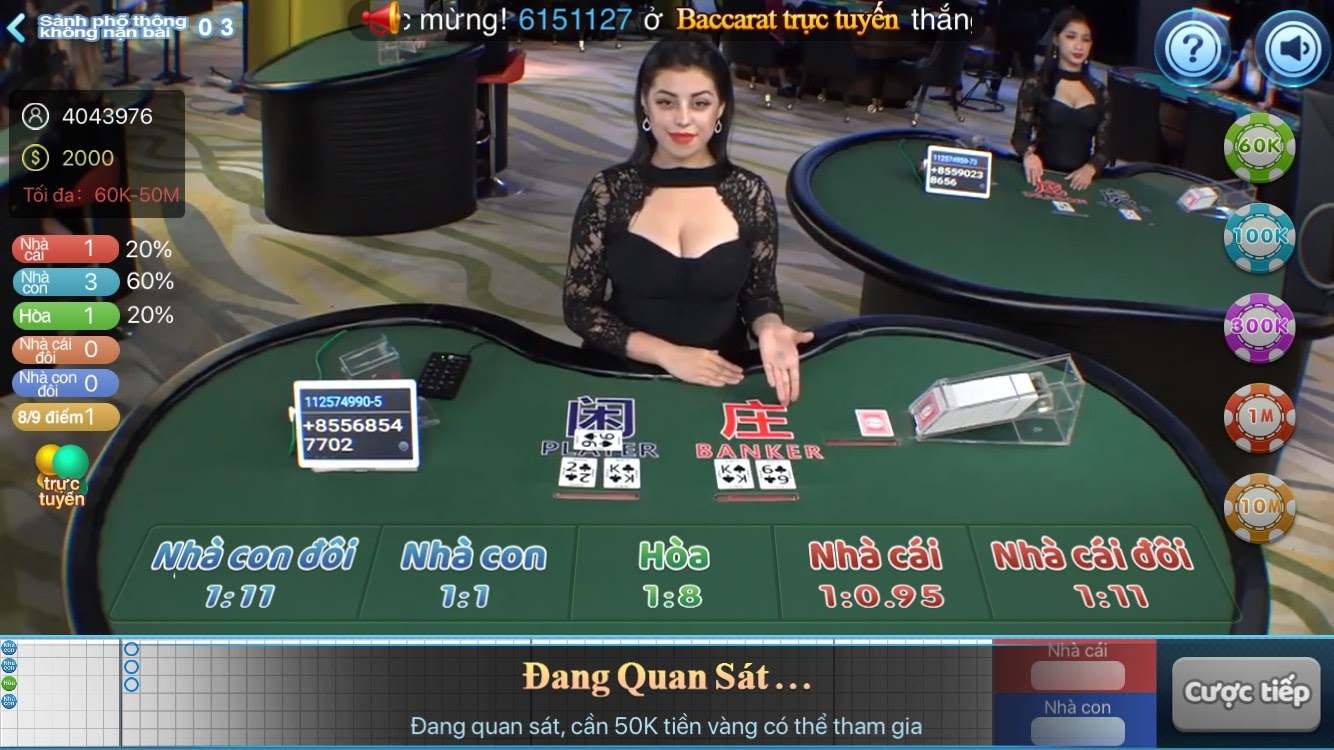 Tỷ lệ trả thưởng trong Baccarat trực tuyến CF68 cao hơn