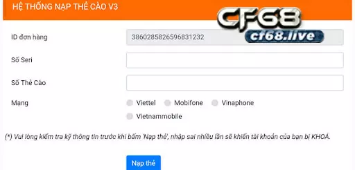 Cách tạo lệnh nạp thẻ khi nạp tiền qua thẻ cào