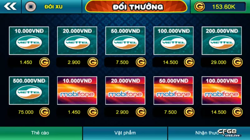 Chơi game được thẻ điện thoại trên điện thoại tổng hợp