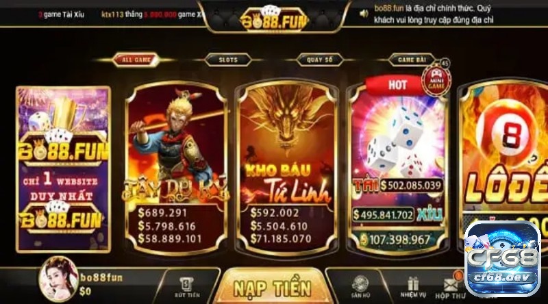 Thiên đường game đổi thưởng xanh chín của Bo 88 Fun