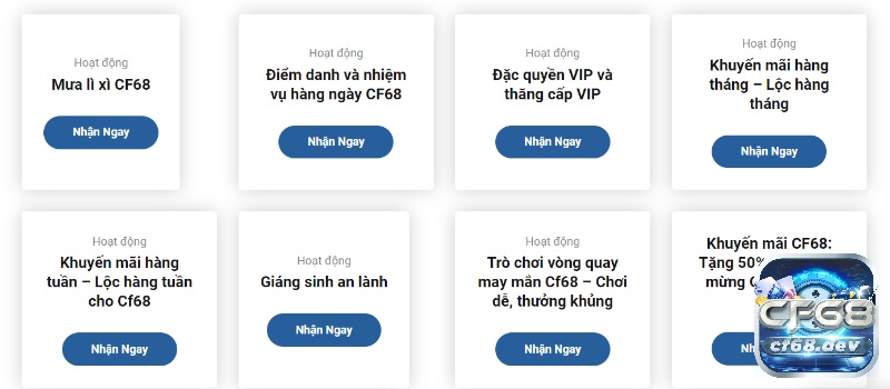 CF68 thường xuyên cung cấp các chương trình khuyến mãi